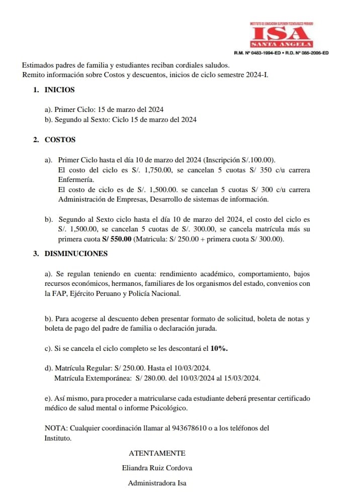 Más de 300 alumnos de ISA Integral denuncian aumento injustificado de pensiones