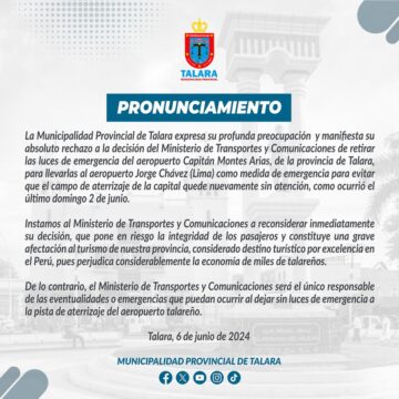 Comunicado de la Municipalidad Provincial de Talara