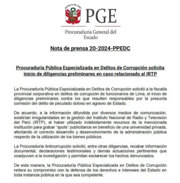 Nota de prensa de la Procuraduría General del Estado