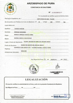 Acta de Bautizo del alcalde Sigifredo Zárate y Manuel Chávez, presentado por el peticionante de la vacancia.