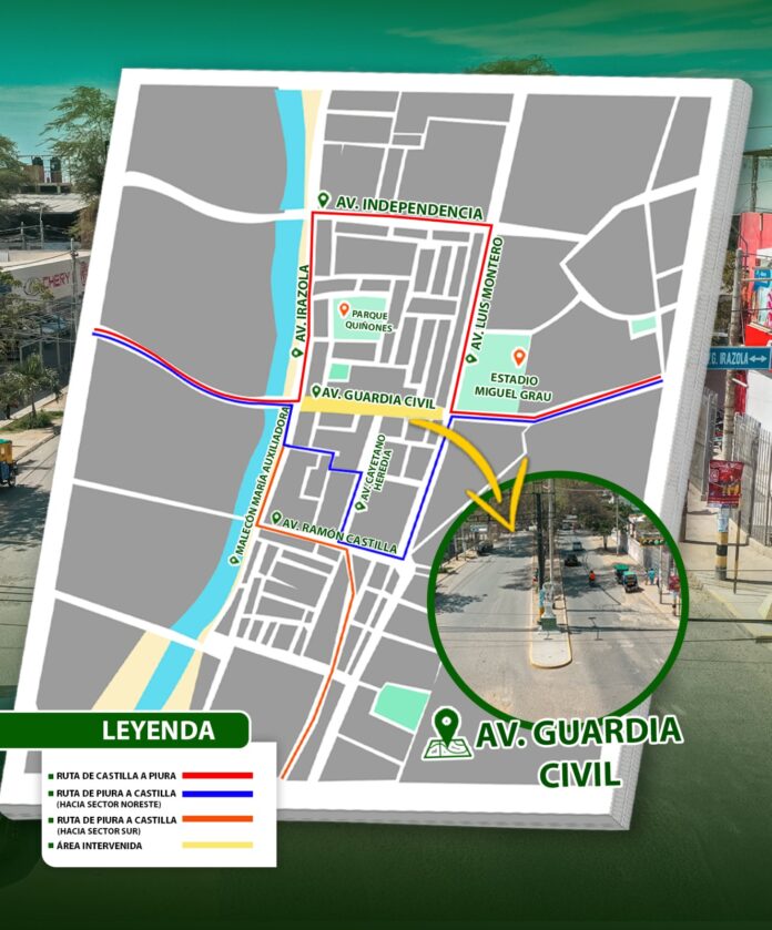 Anuncian tres rutas de desvío por obra en la Av. Guardia Civil