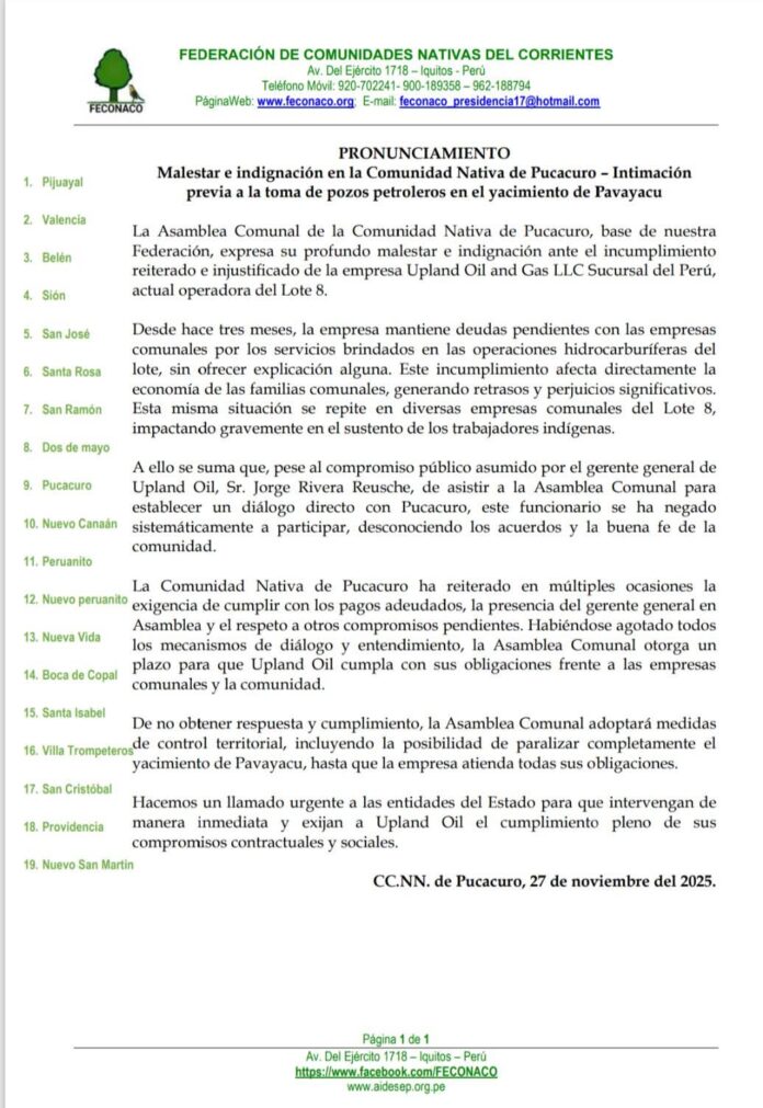 Comunidades del Corrientes advierten toma de pozos petroleros por deuda